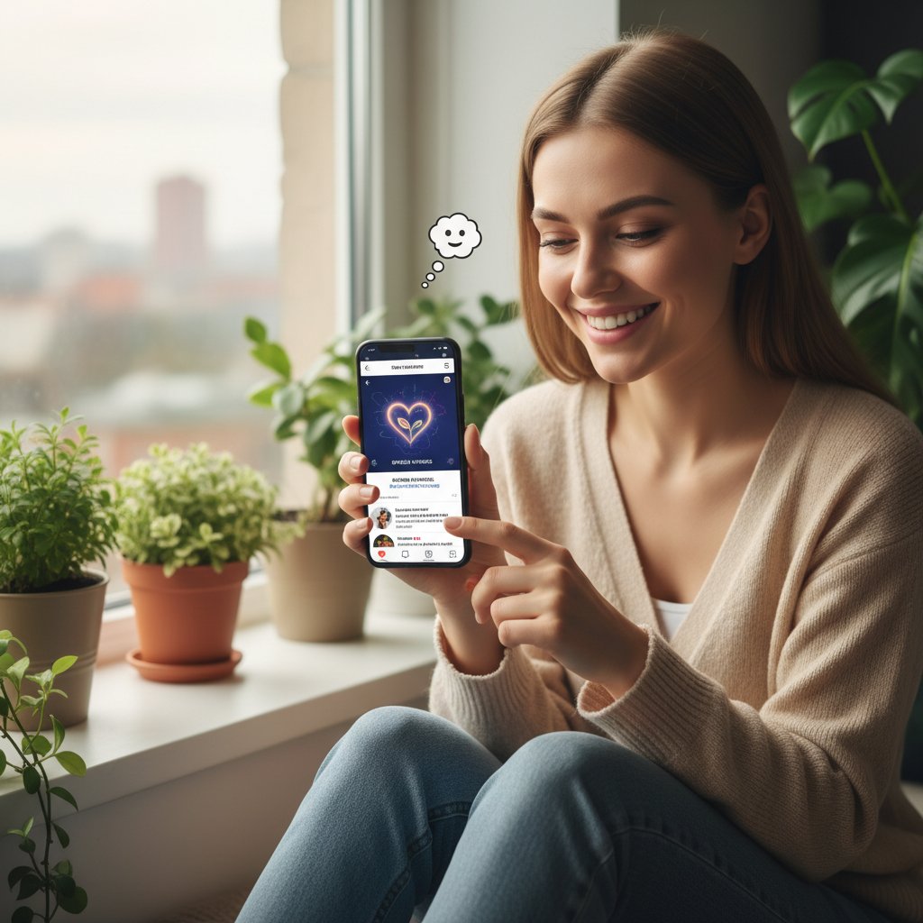 Młoda kobieta korzystająca z telefonu – media społecznościowe i prezentacja cnót