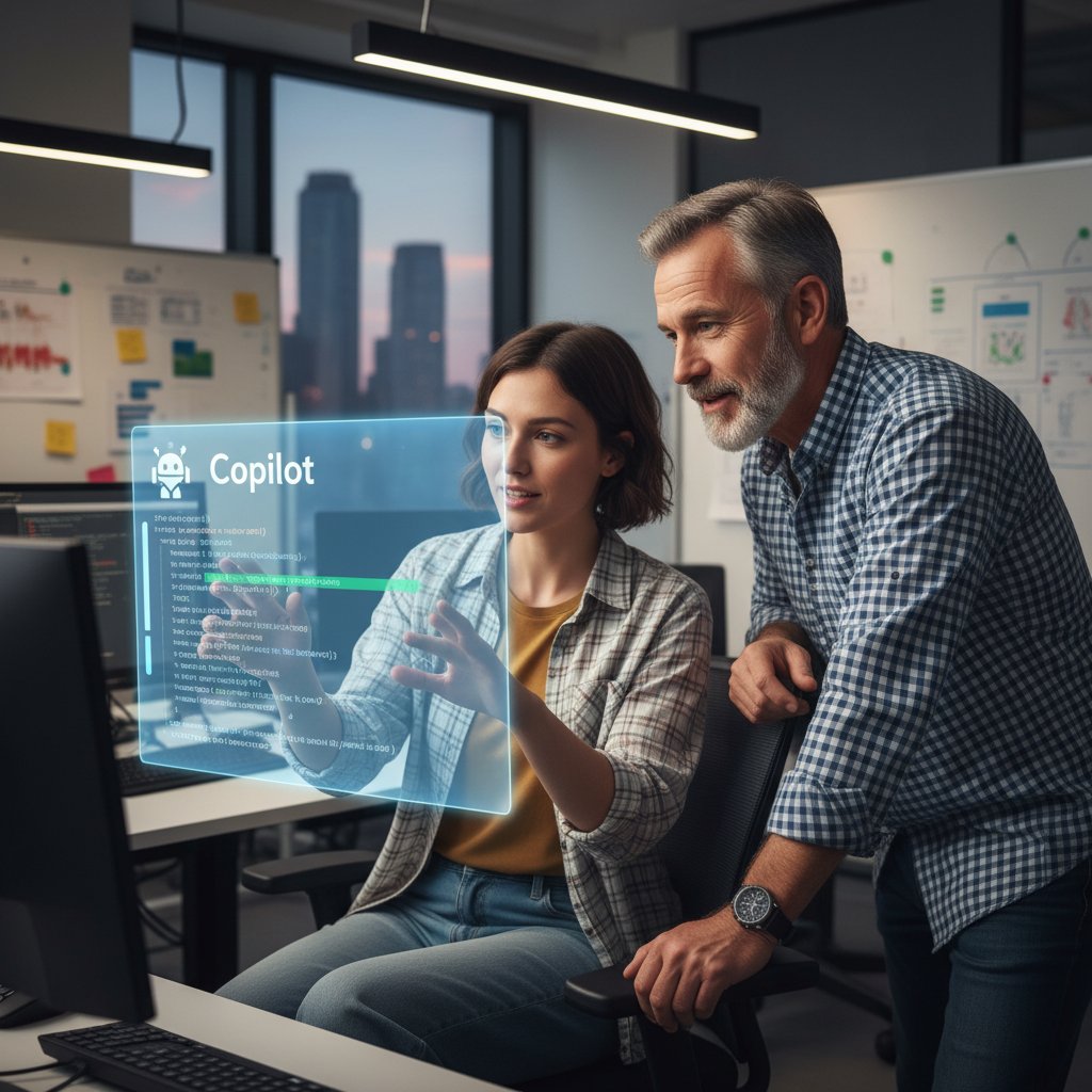 Porównanie młodego i starszego pracownika przy interakcji z Copilotem