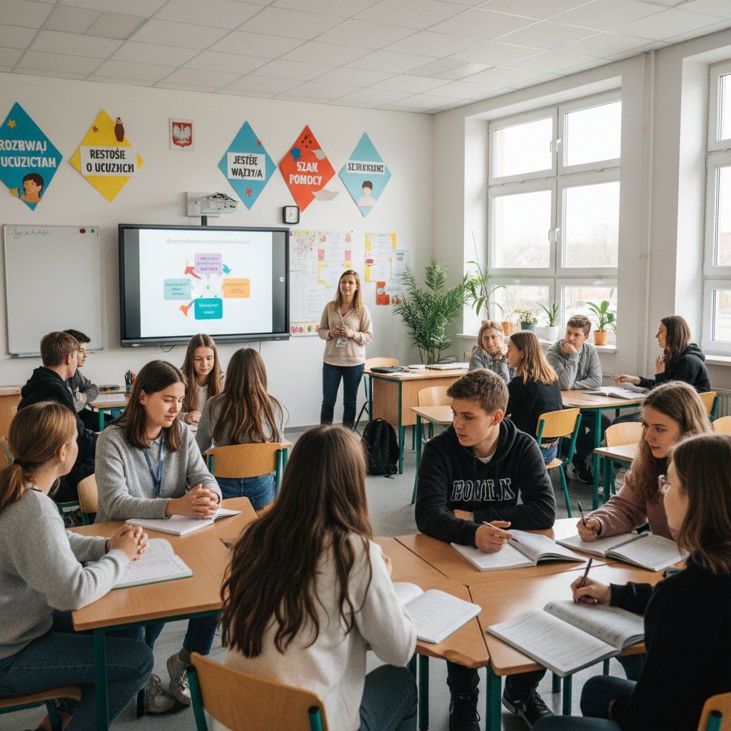 Młodzież podczas warsztatów edukacyjnych o zdrowiu psychicznym w szkole
