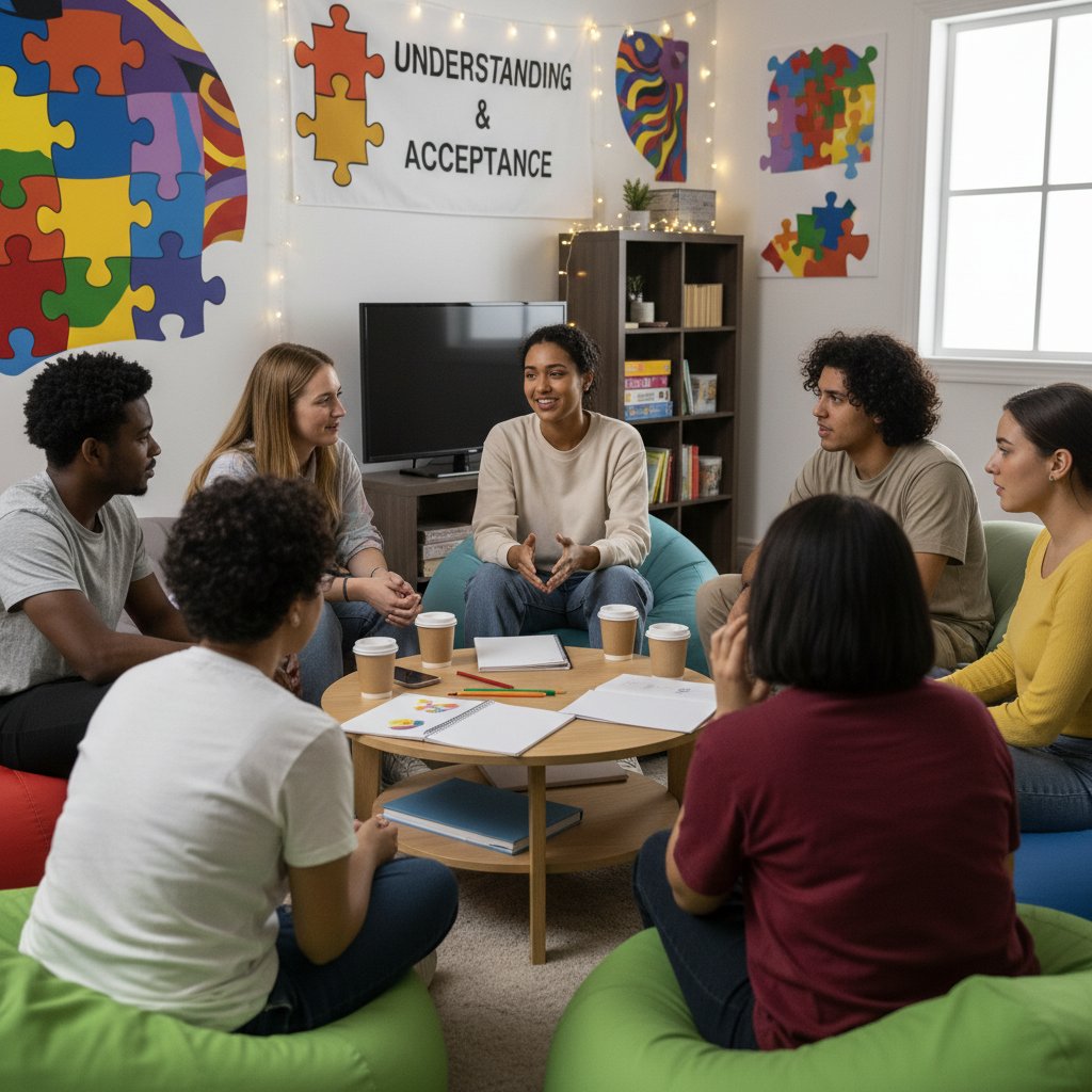 Grupa wsparcia młodzieży, wspólna rozmowa, atmosfera zrozumienia i akceptacji