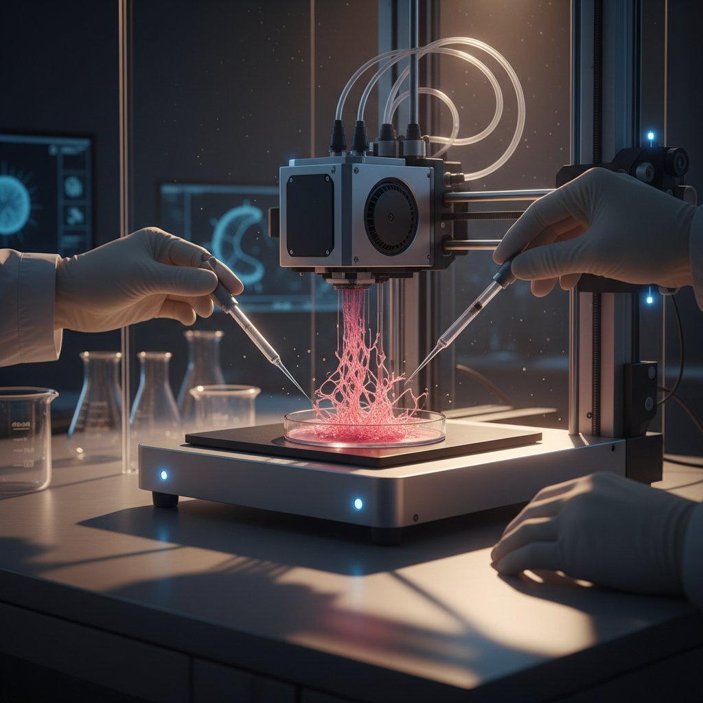 Nowoczesna drukarka 3D drukująca tkankę ludzką w sterylnym laboratorium