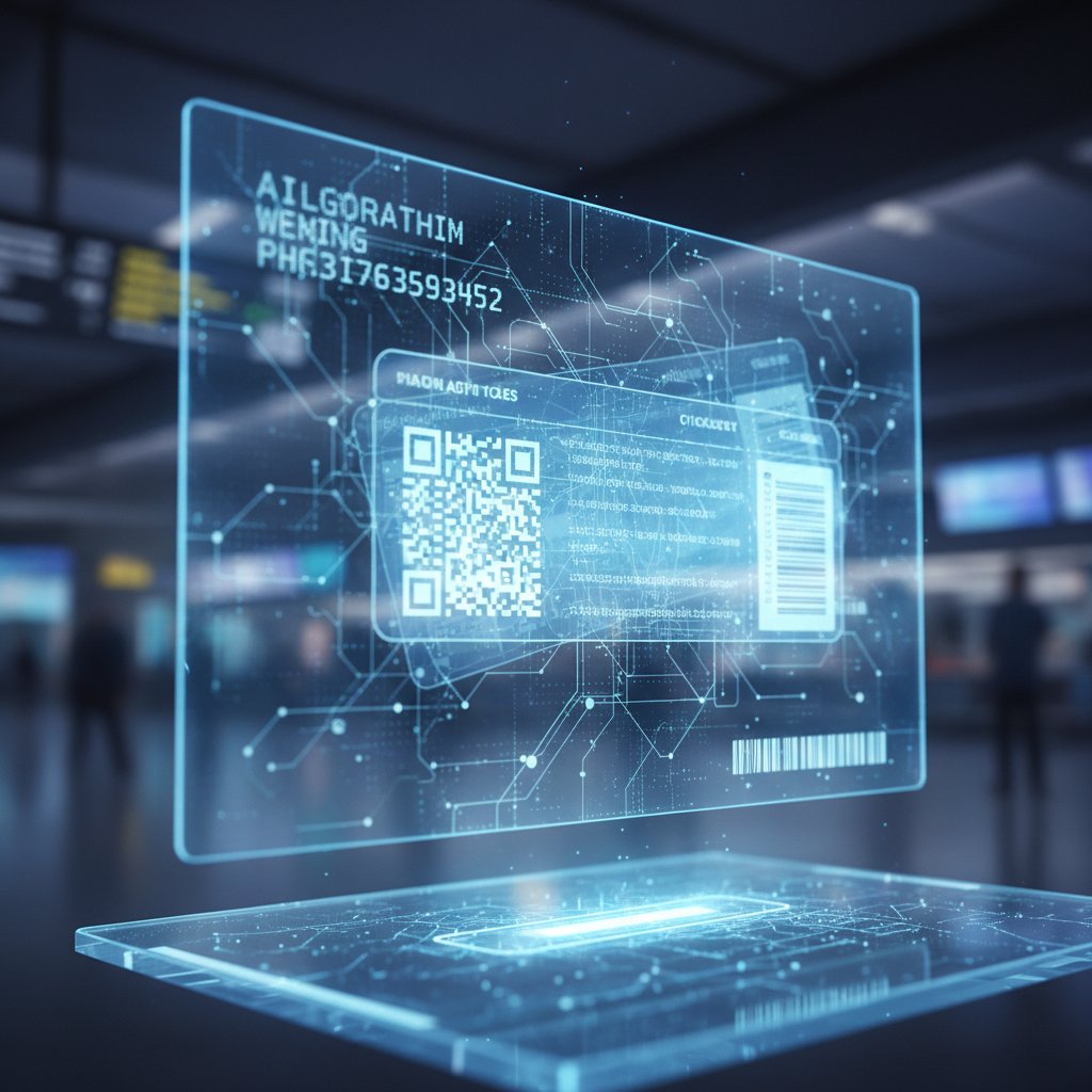 Editorial photo showing digital code transforming into flight tickets, symbolizing AI and airfare comparison