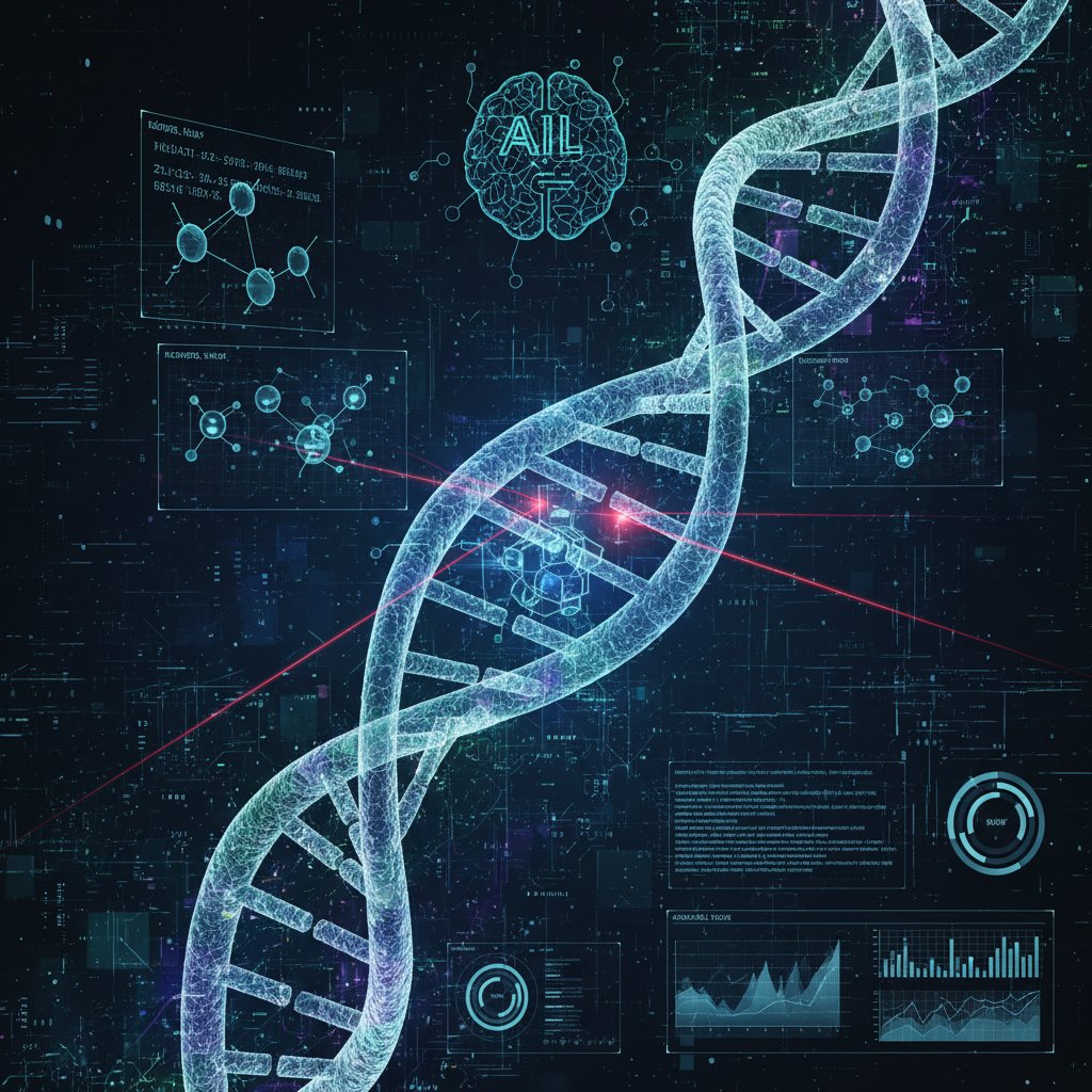 Interfejs AI analizujący dane genetyczne – futurystyczne zdjęcie z laboratorium