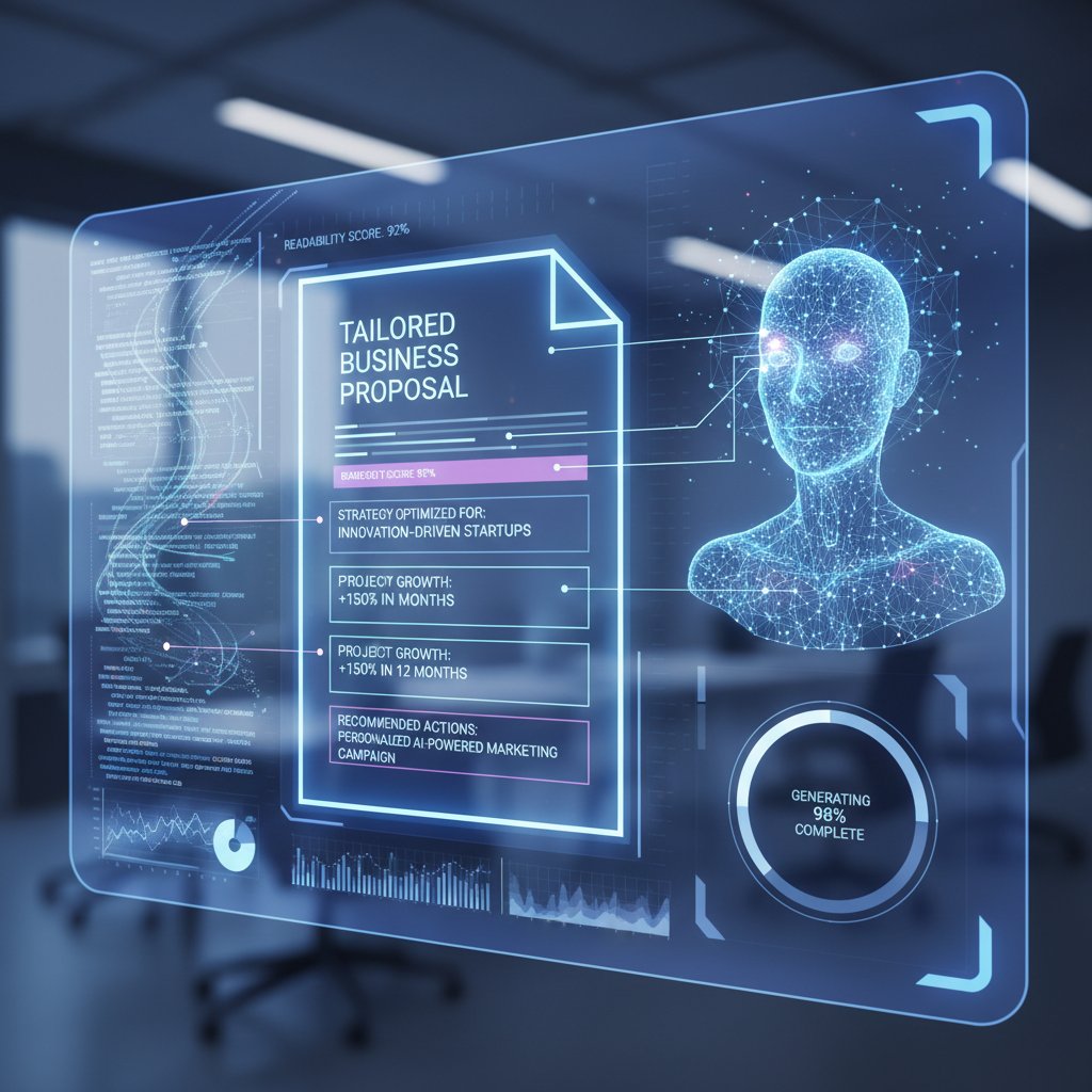 AI interface analyzing user's writing style while generating a tailored proposal document