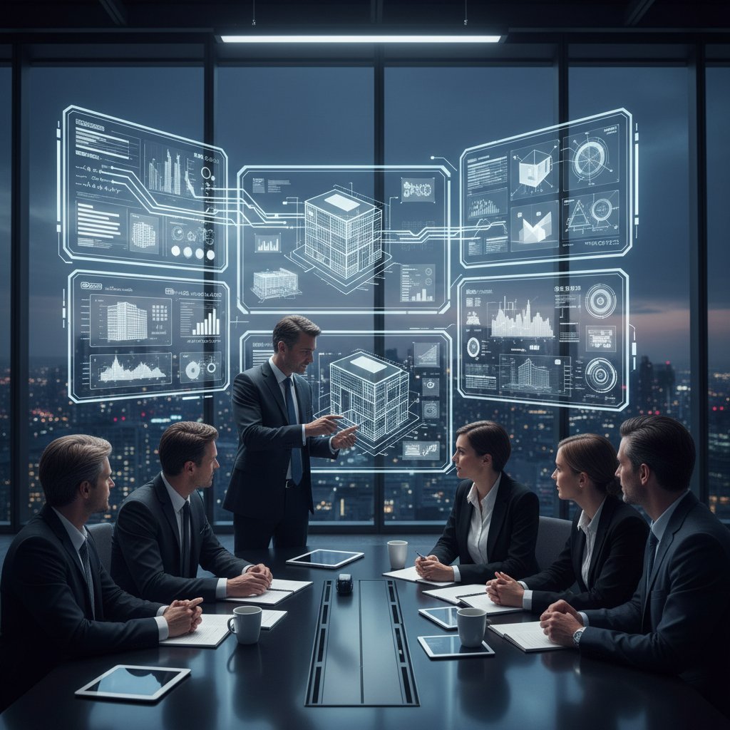 AI assistant use cases across industries: collage of professionals in healthcare, manufacturing, and retail using digital screens