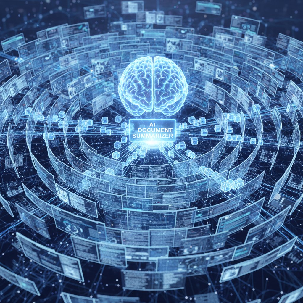 AI navigating complex document network, symbolizing document summarizer for data management