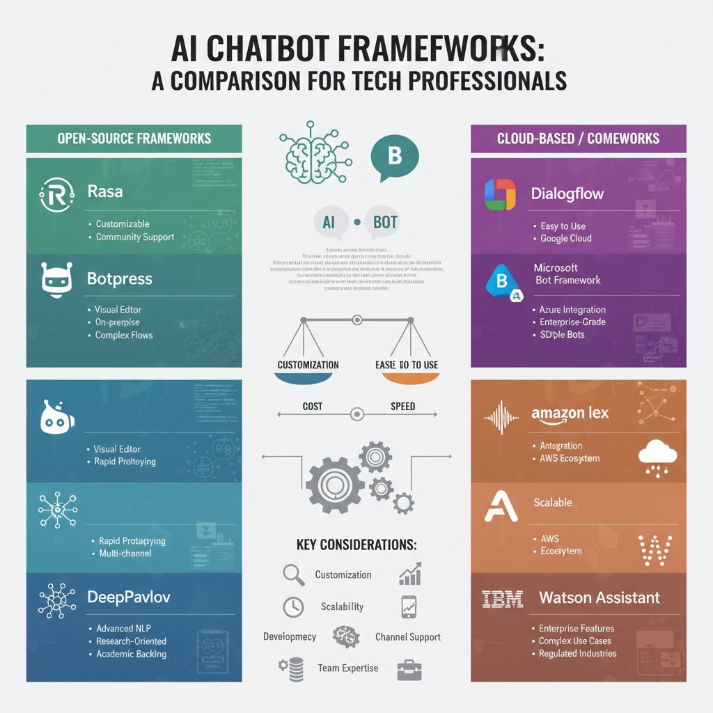 Tech professionals comparing top AI chatbot frameworks on laptops