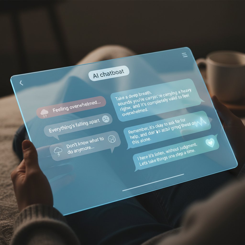 AI chatbot interface showing empathetic response to stressed user