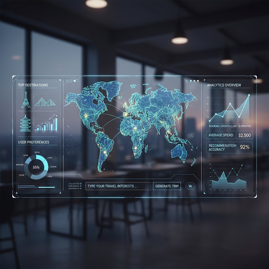 AI dashboard showing travel recommendations and data analysis