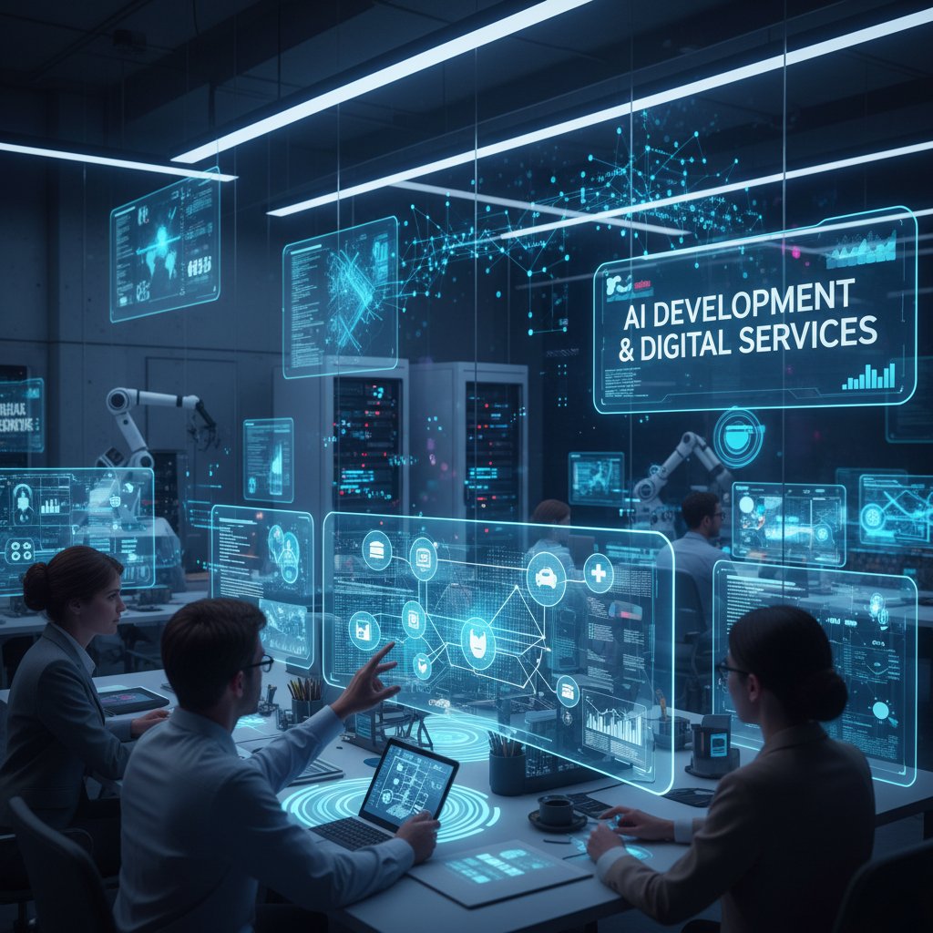 Programista pracujący nad wdrożeniem AI w SLA w nowoczesnym biurze