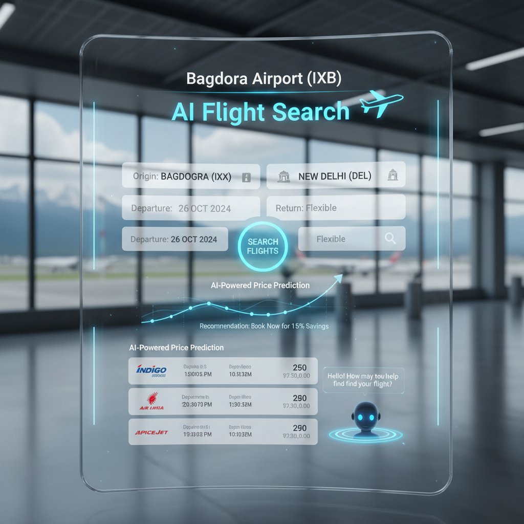 Person using AI-powered flight search interface at Bagdogra airport