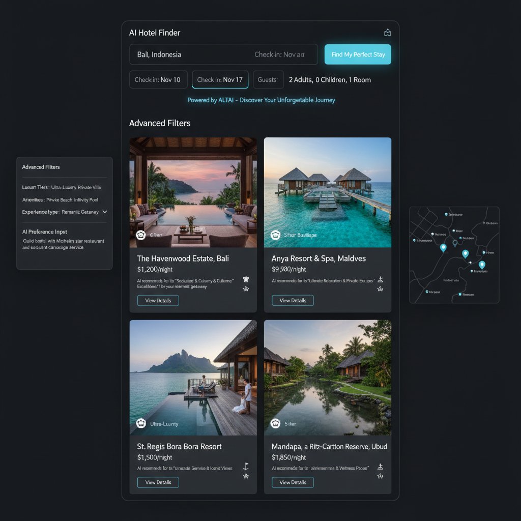 AI-powered interface recommending luxury accommodations