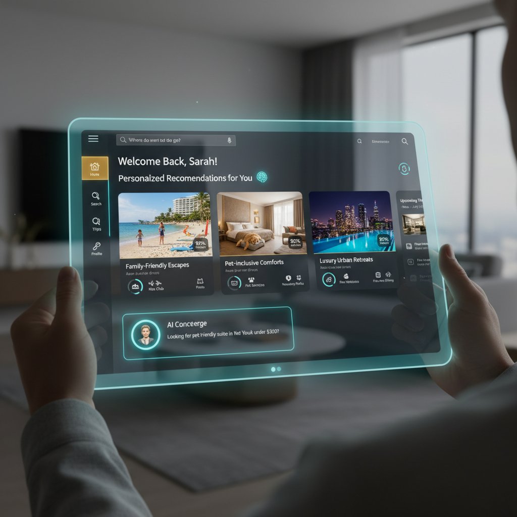 AI-powered hotel platform dashboard displaying personalized guest recommendations and analytics