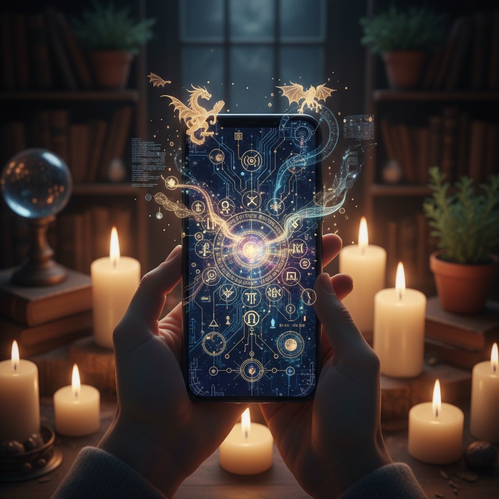 Telefon z mistycznym interfejsem AI – nowoczesność spotyka duchowość