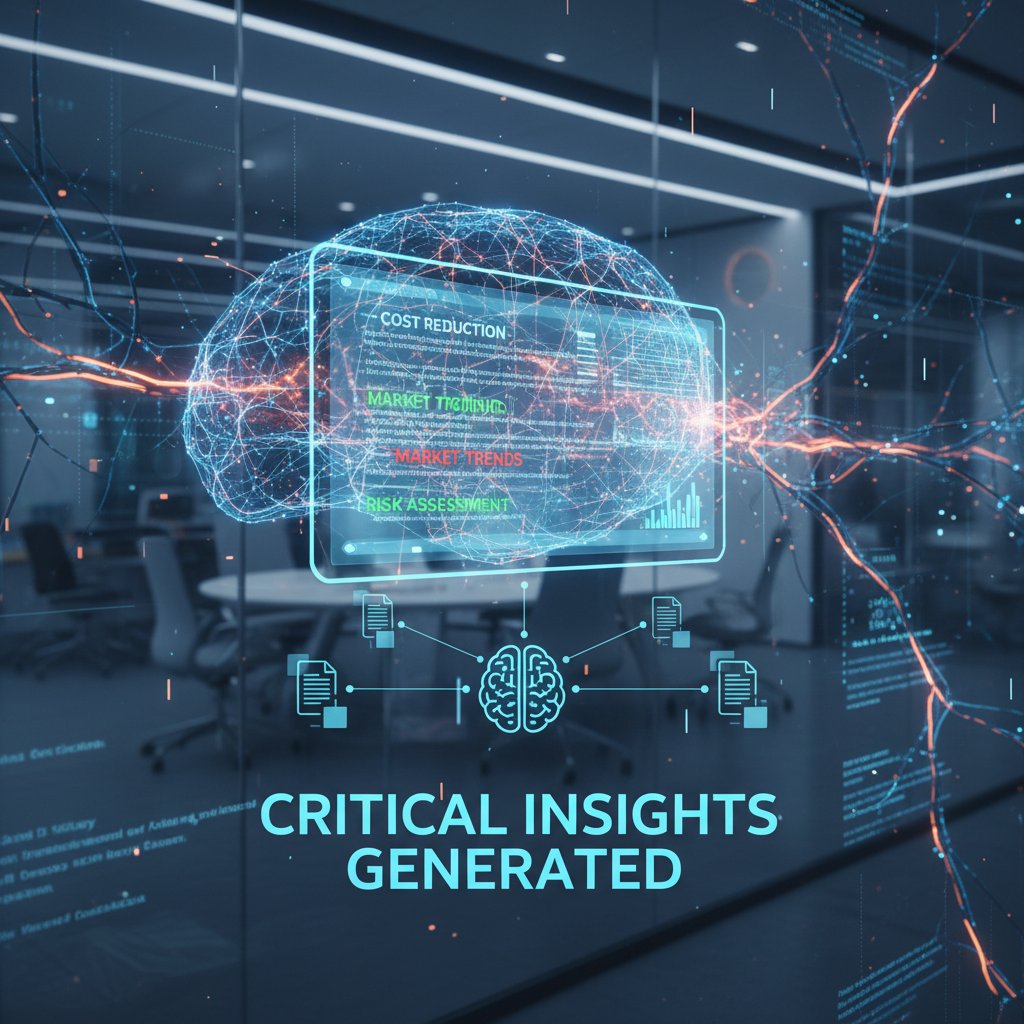 Symbolic photo of neural network connections overlaid on fragmented documents, representing AI trying to connect critical insights