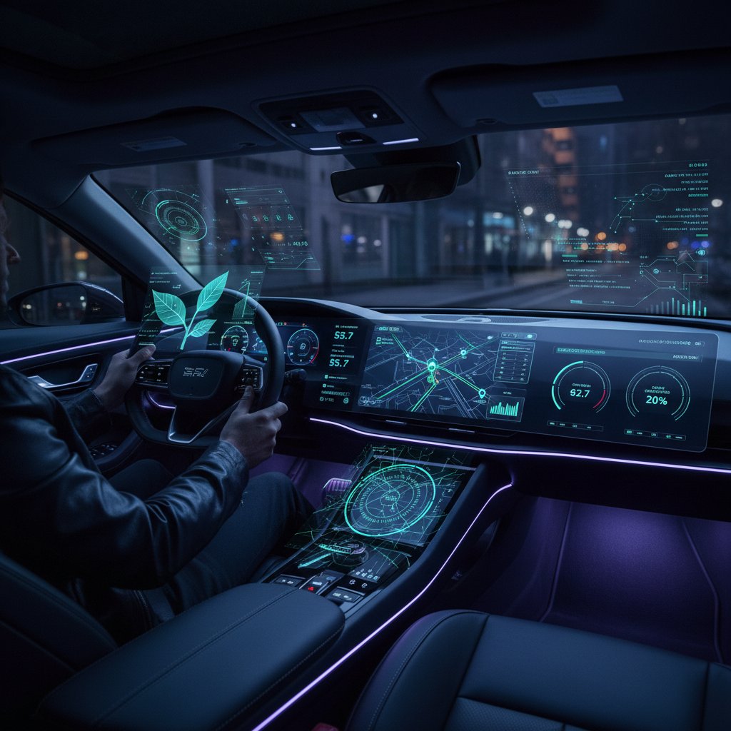 AI-powered car dashboard displaying fuel economy analytics