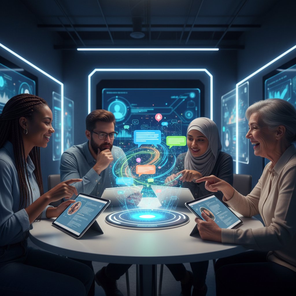 AI-powered chatbot engaging in natural, dynamic conversation with diverse users