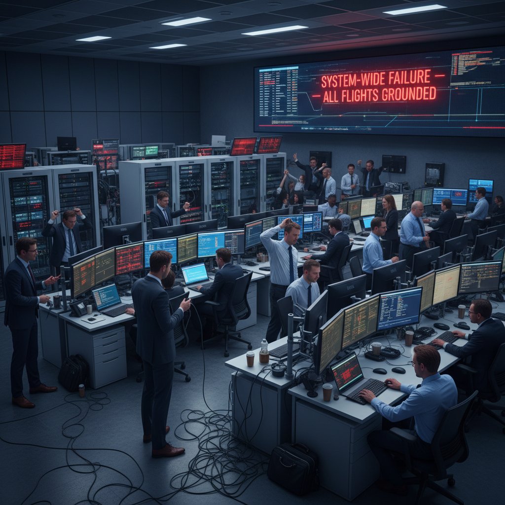 Airline IT team responding to a system failure