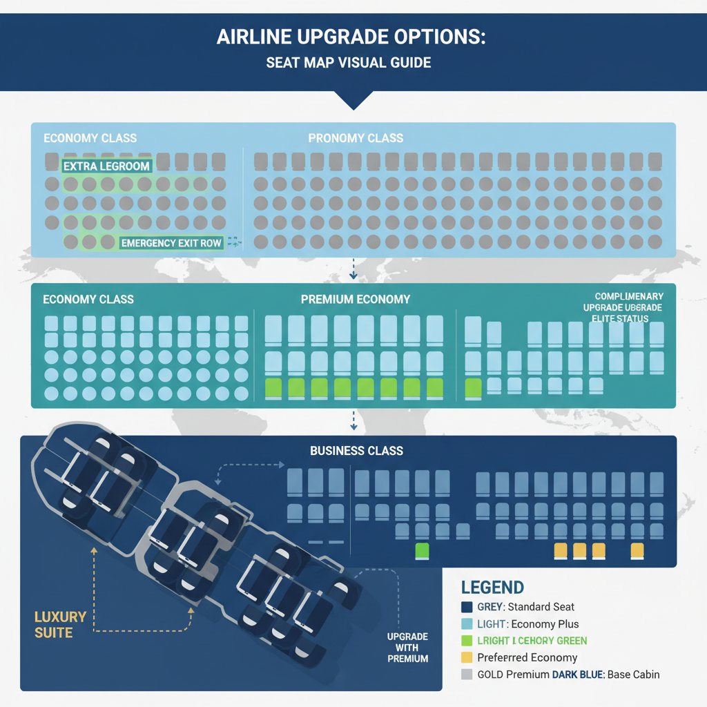 Visual chart of airline upgrade seat allocation with focused seat map