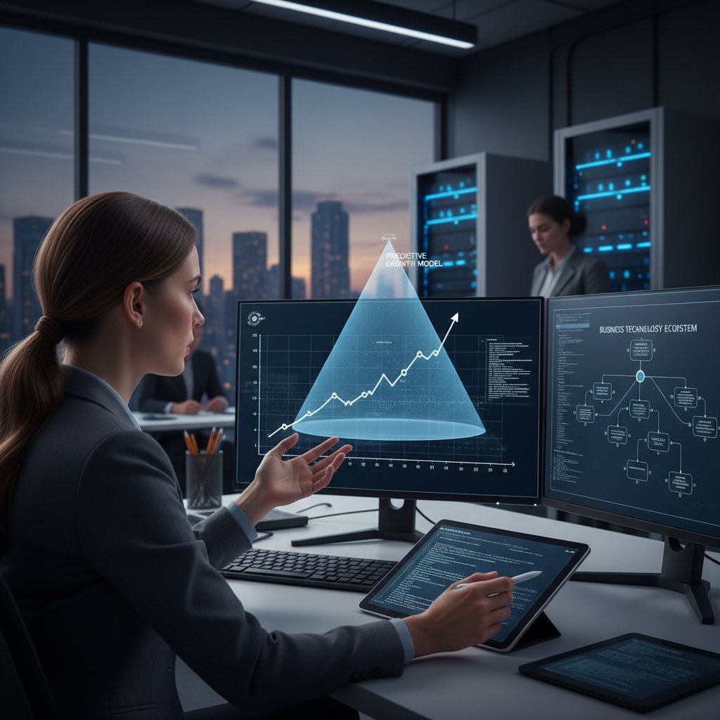 Analityk przy pracy nad predykcyjnymi modelami danych, nowoczesne technologie w biznesie