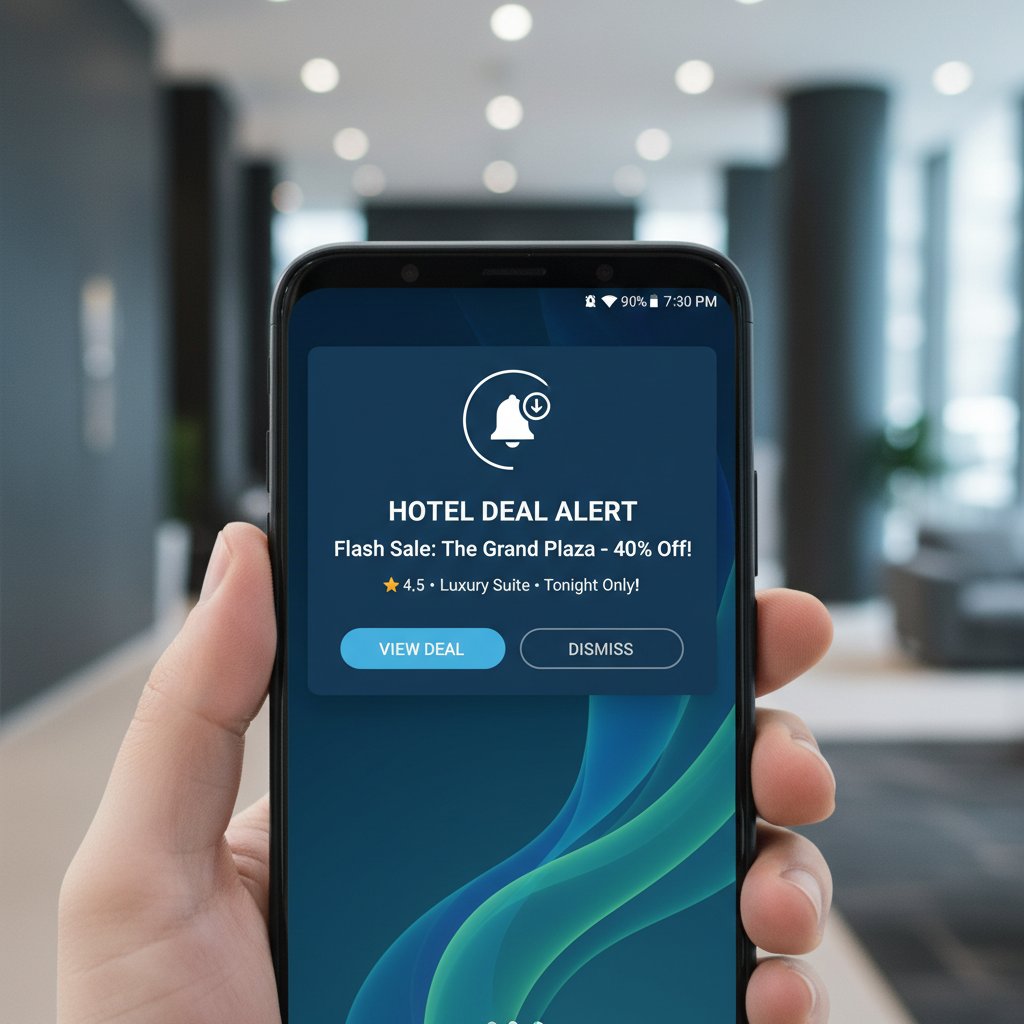 Android user getting instant alert for a limited-time hotel deal
