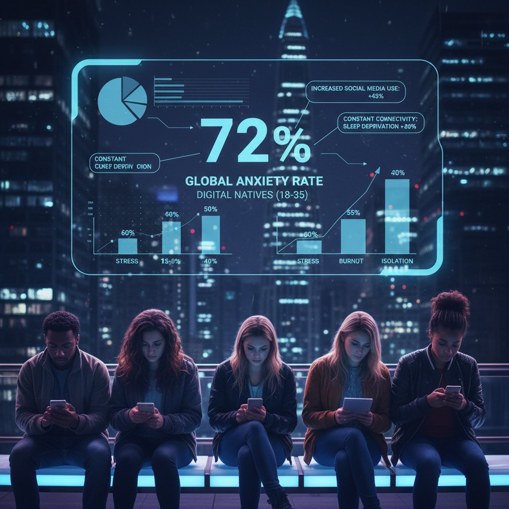Data visualization of anxiety trends across generations, showing urban and digital context