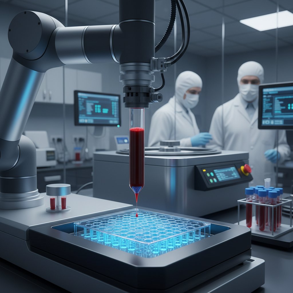 Proces pobierania krwi na lipidogram w nowoczesnym laboratorium zbliżenie