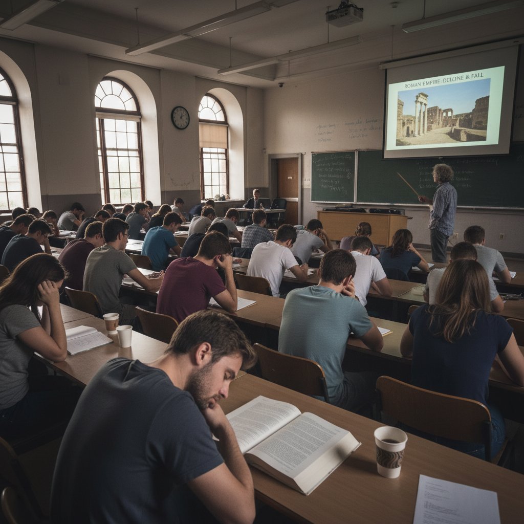 Znudzona klasa podczas lekcji historii w szkole