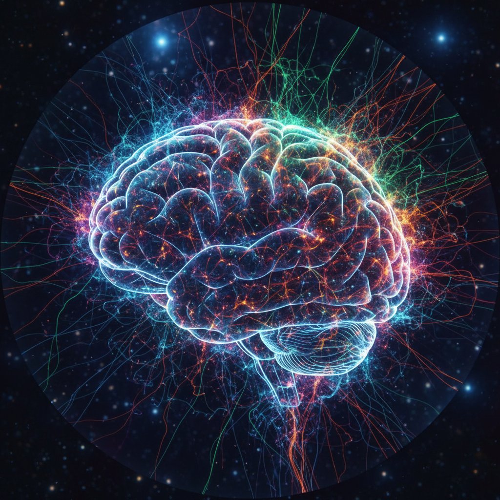 Infograficzne zdjęcie – mózg i linie energii, blokady energetyczne a psychika
