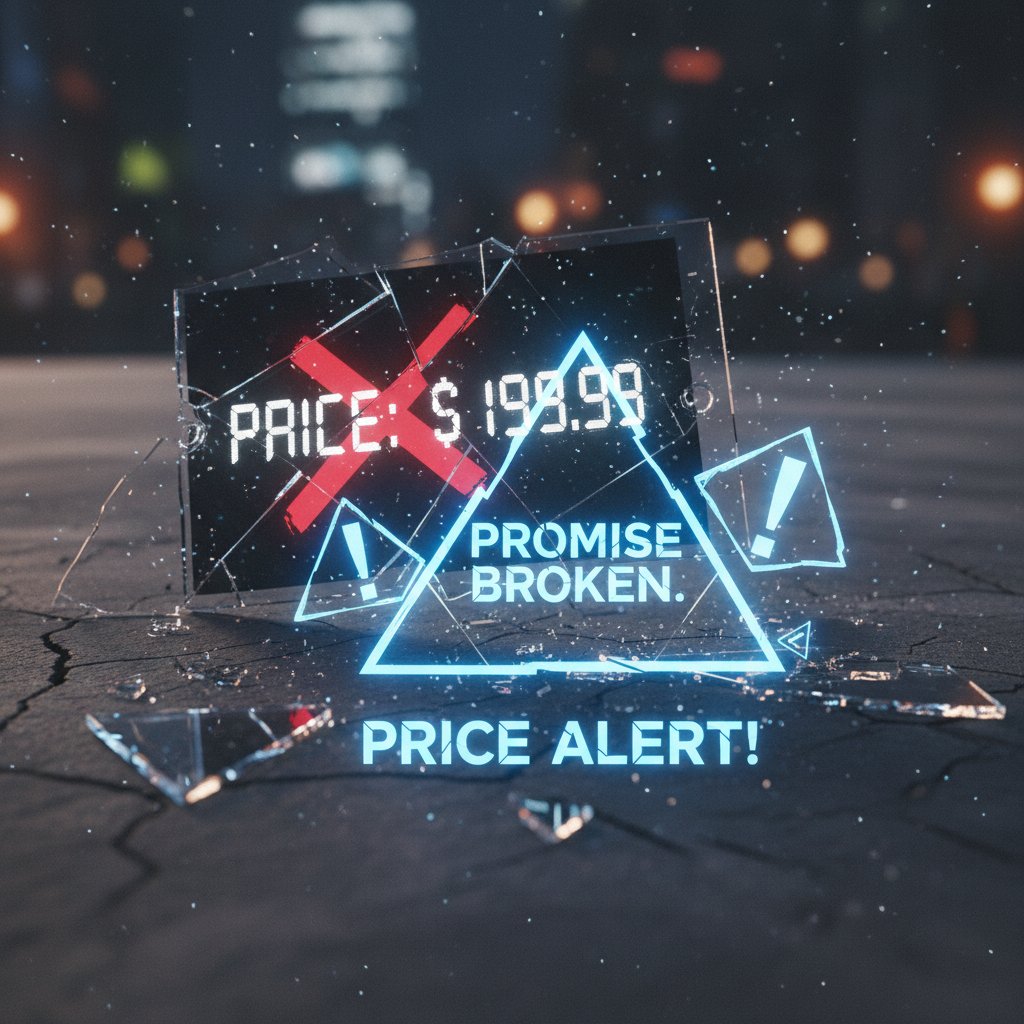 Symbolic photo of a shattered price tag, representing the broken promise of best prices.