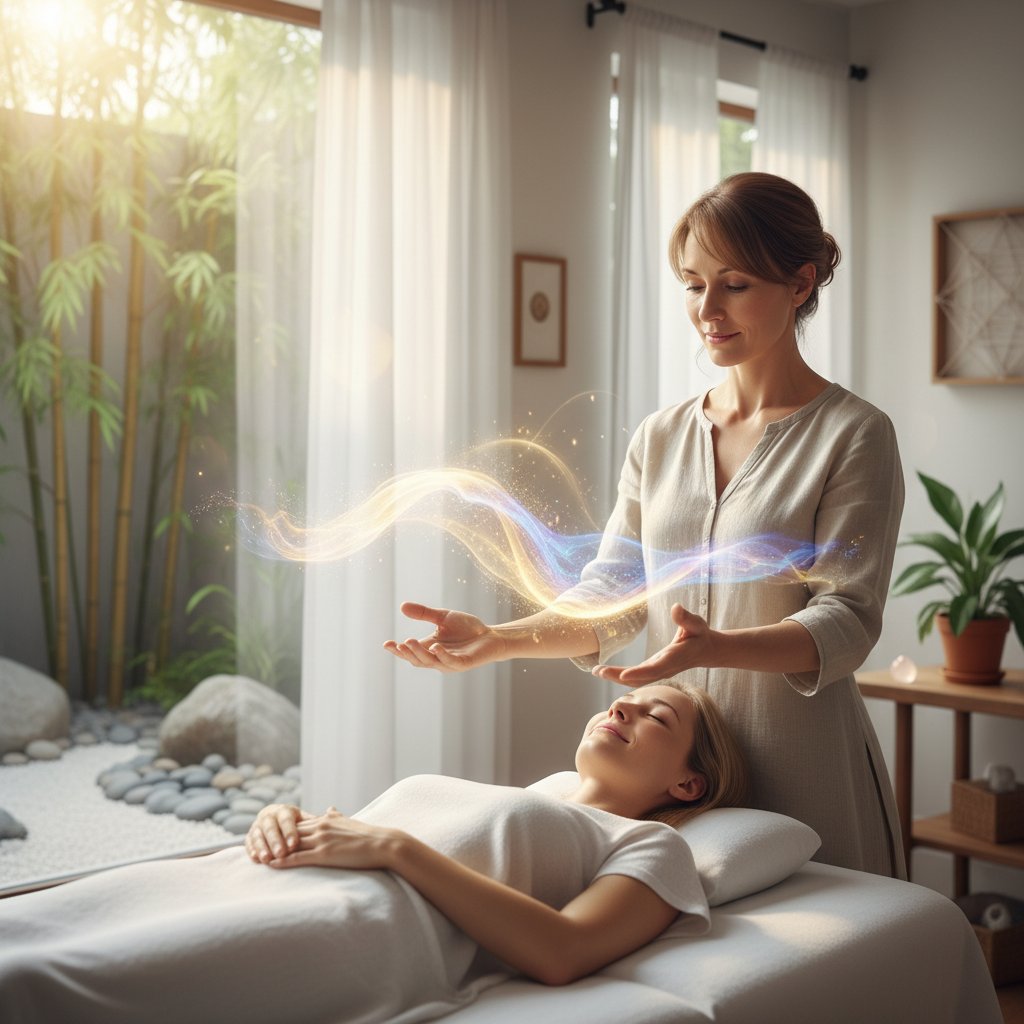 Osoba sprawdzająca referencje bioenergoterapeuty na laptopie