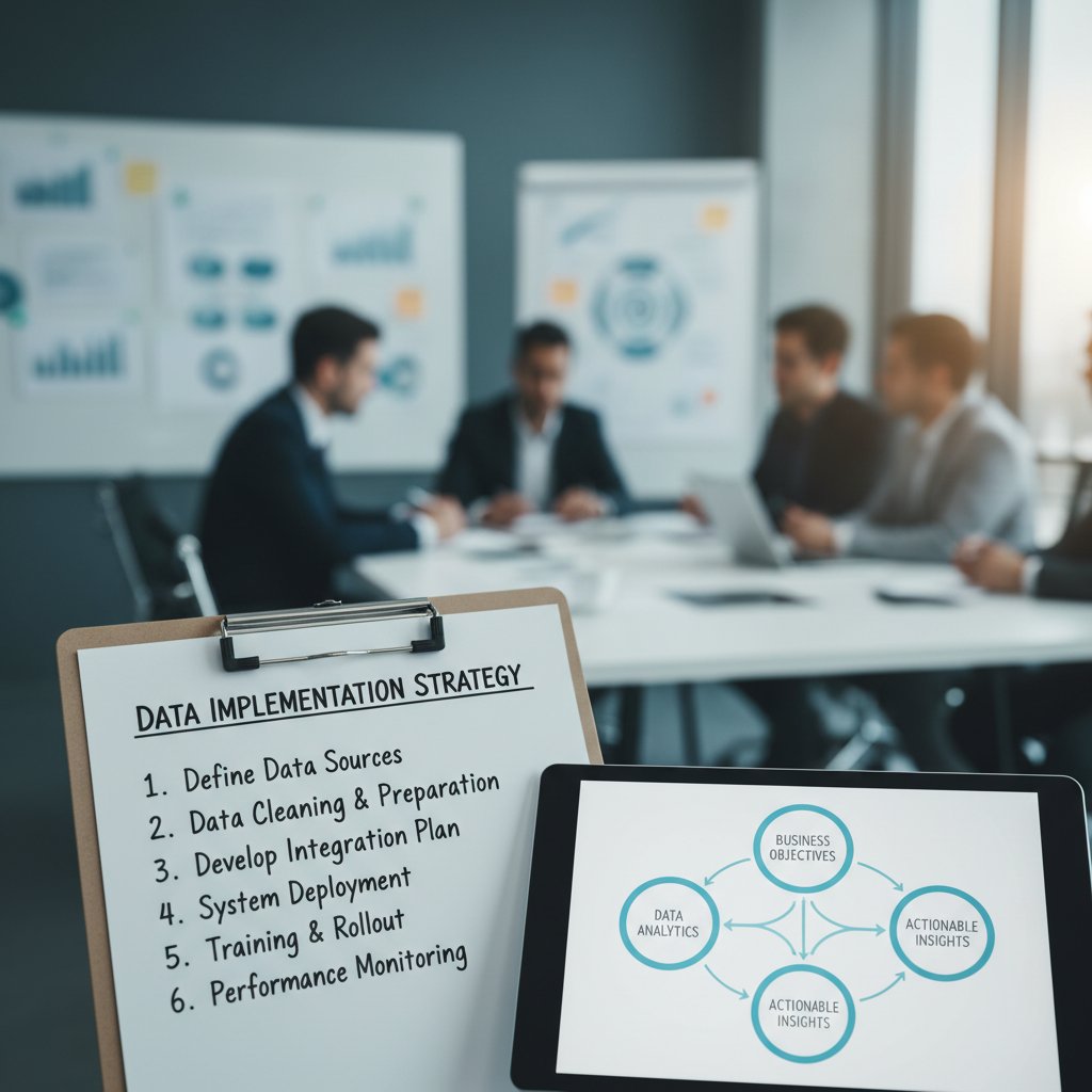 Osoba odhaczająca checklistę na laptopie, słowa kluczowe: checklist--data-implementation--business-strategy