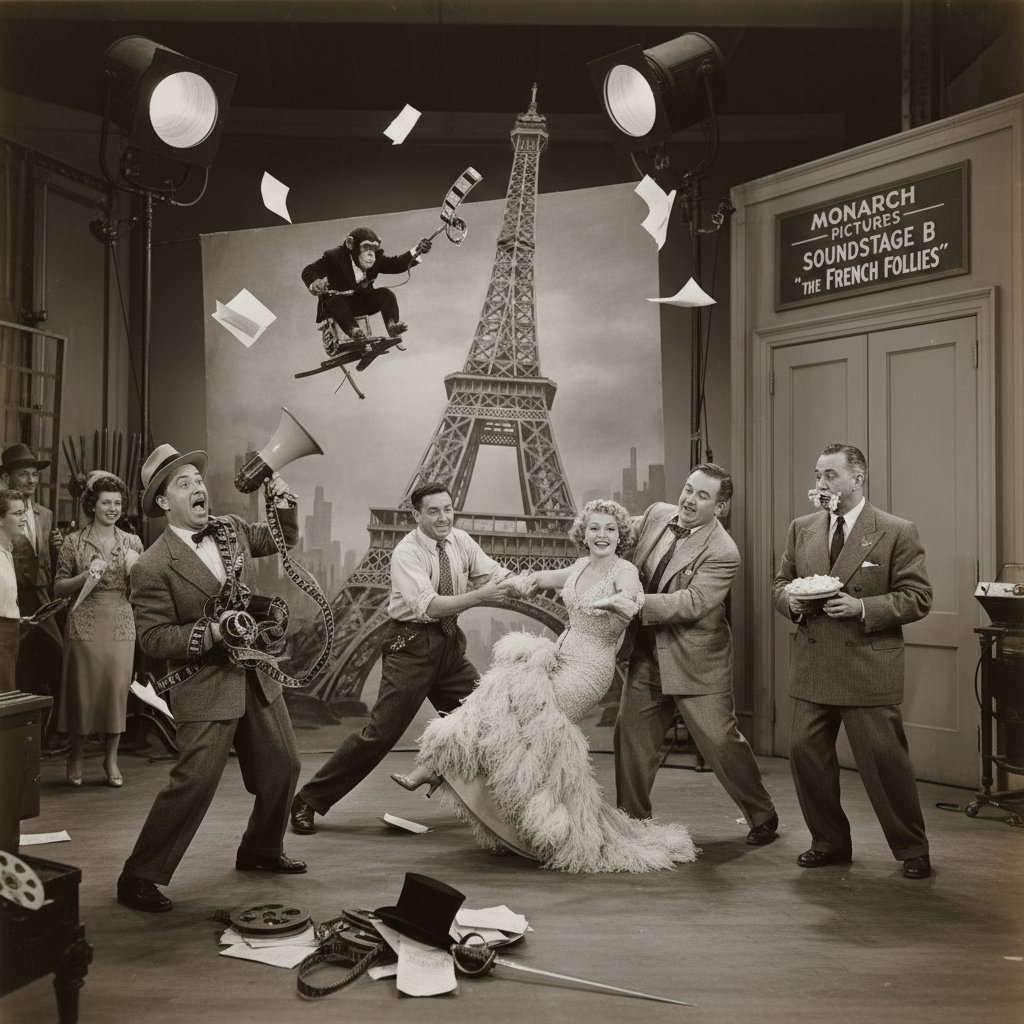 Montage of iconic classic comedy scenes from Hollywood, featuring vintage set designs and actors in exaggerated poses