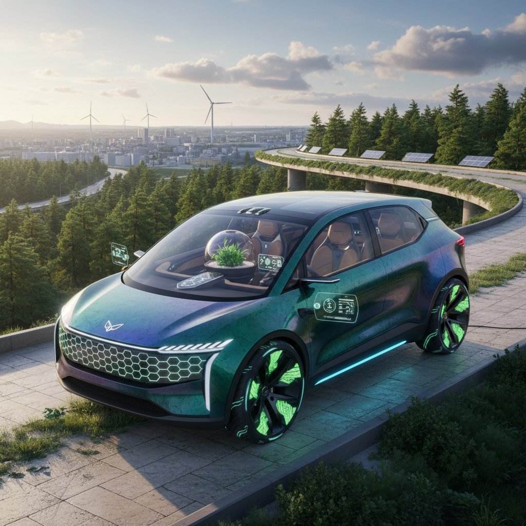 Futuristic concept art of next-generation compact SUVs, highlighting tech and sustainability trends