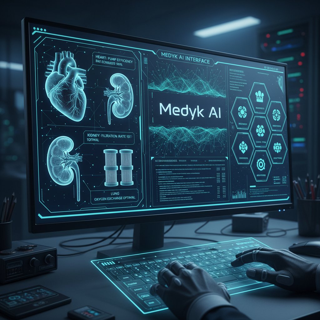 Komputer z interfejsem medyk.ai, wyświetlający informacje o sztucznych narządach