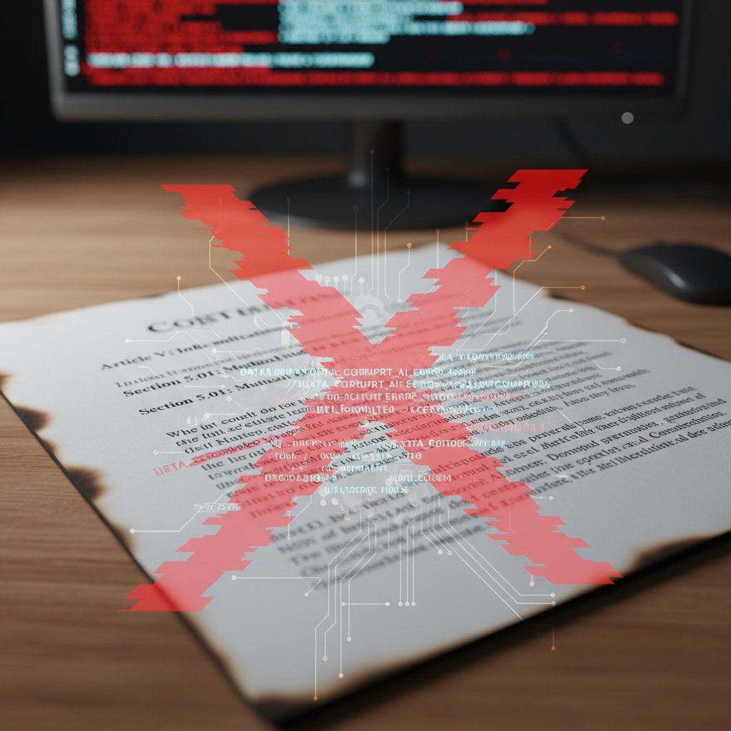 Closeup on contract section with highlighted AI-generated error