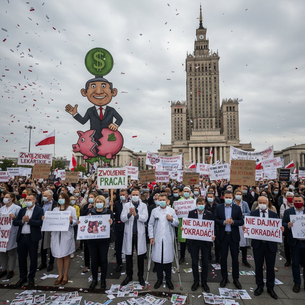 Tłum ludzi na ulicy, symbolizujący masowe korzystanie z e-zwolnień w Polsce