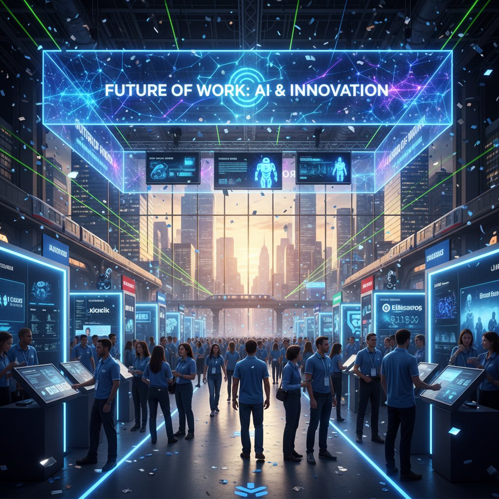 Nowoczesne targi pracy z widocznymi technologiami AI w tle