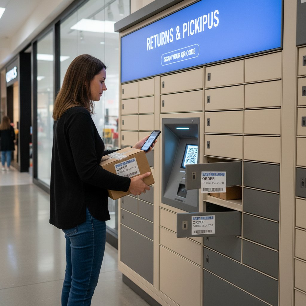 Klientka korzystająca z paczkomatu zwracając produkt zakupiony online