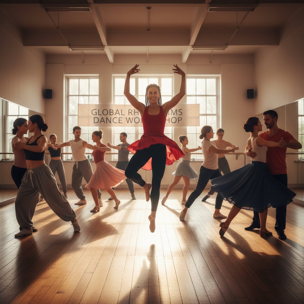 Instruktor dance fitness prowadzący różne style, dynamiczna energia