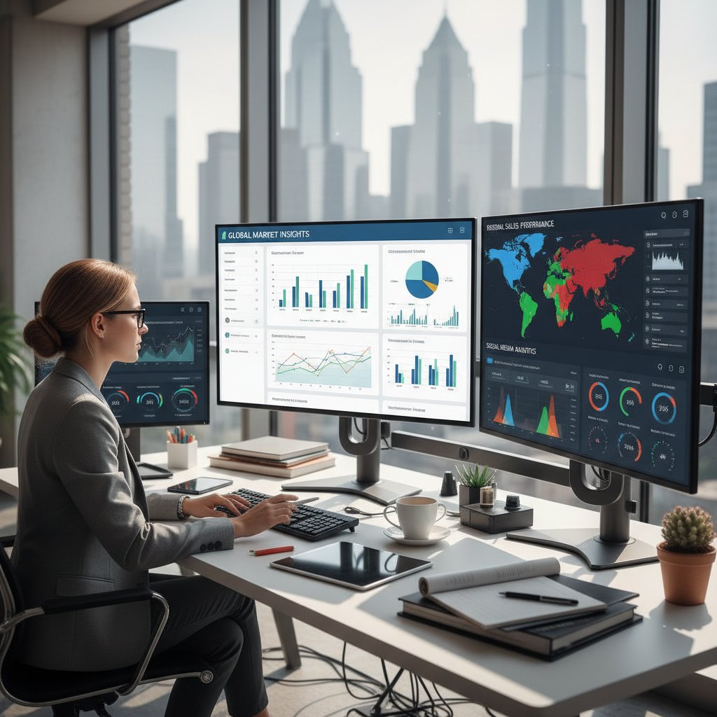 Ekspert analizujący dashboard z wykresami na laptopie, słowa kluczowe: data-analyst--dashboard--market-tools