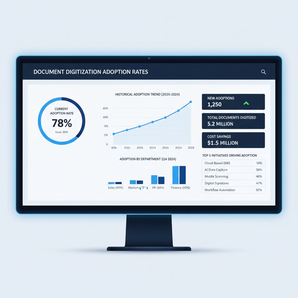 Data dashboard showing spiking and dipping trend lines for document digitization adoption rates in 2025
