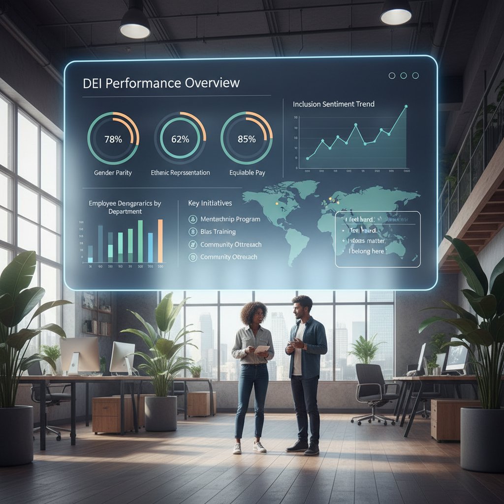 Innovative dashboard measuring inclusion outcomes, modern interface, real-time data