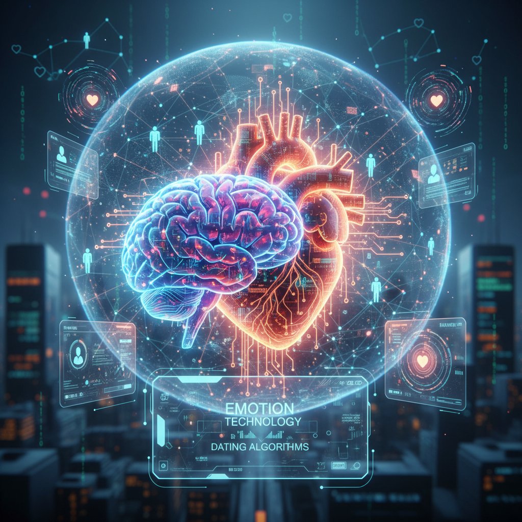 Digital brain and heart symbolizing the fusion of emotion and technology in relationships and dating