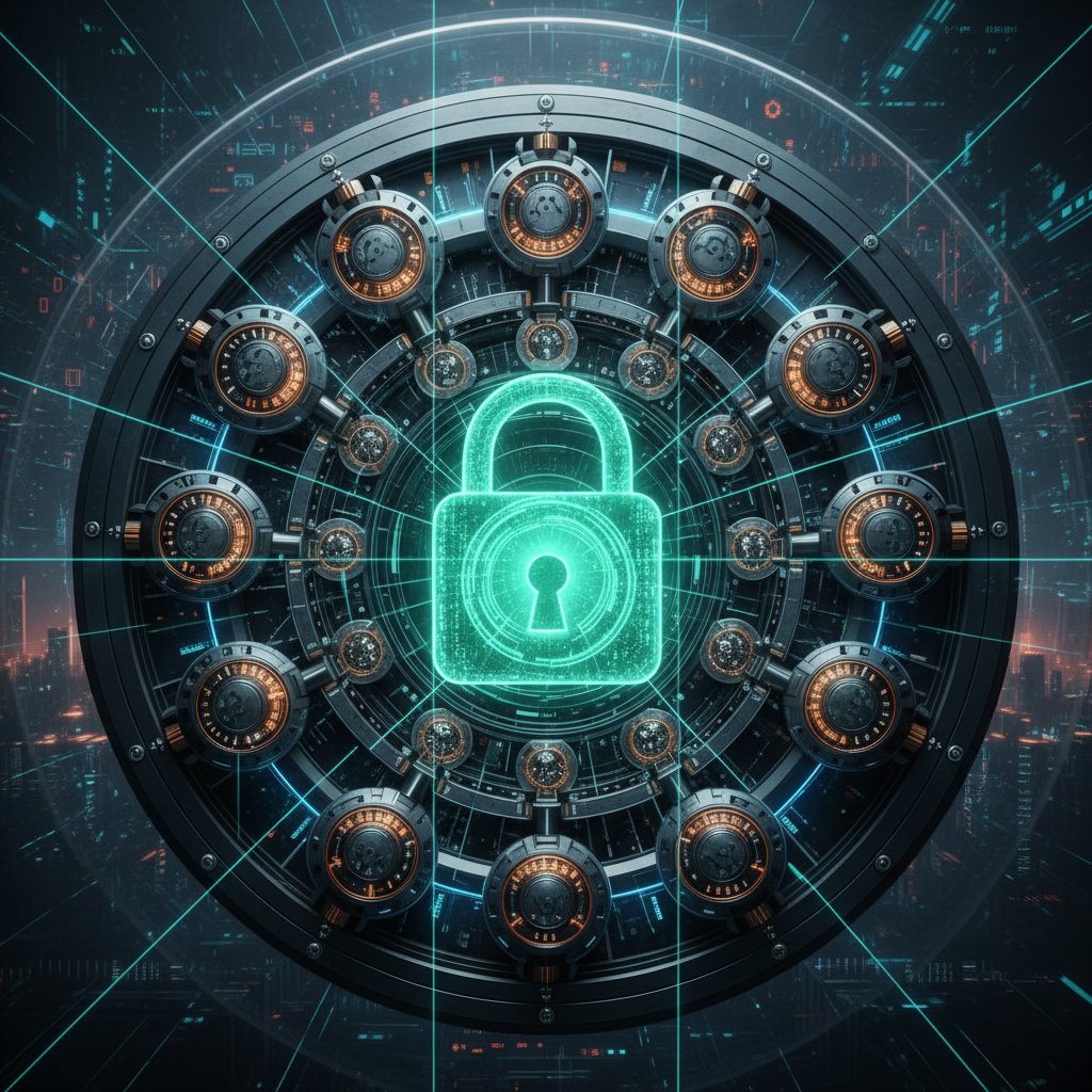 Digital vault with locks, symbolizing data compliance and regulatory requirements in document digitization.