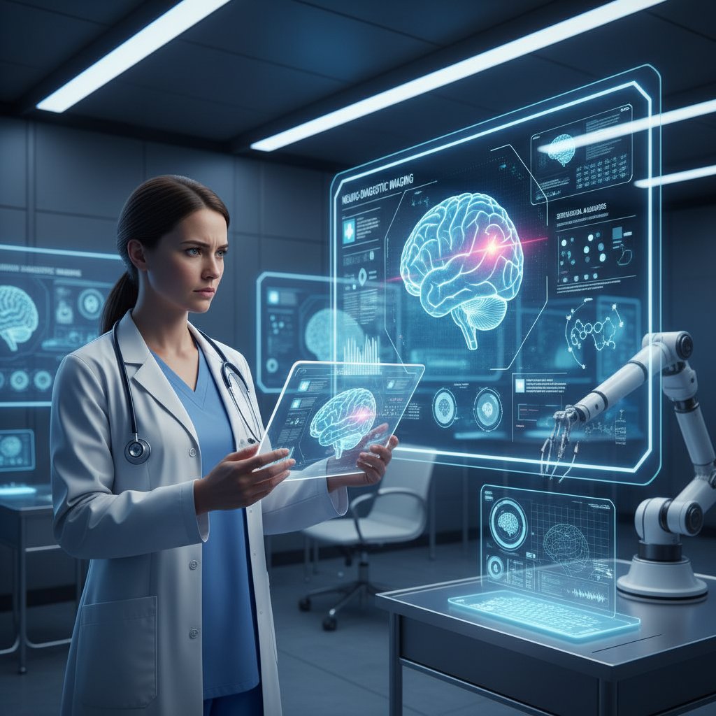Lekarz analizujący model 3D narządu na tablecie przed operacją, nowoczesna pracownia