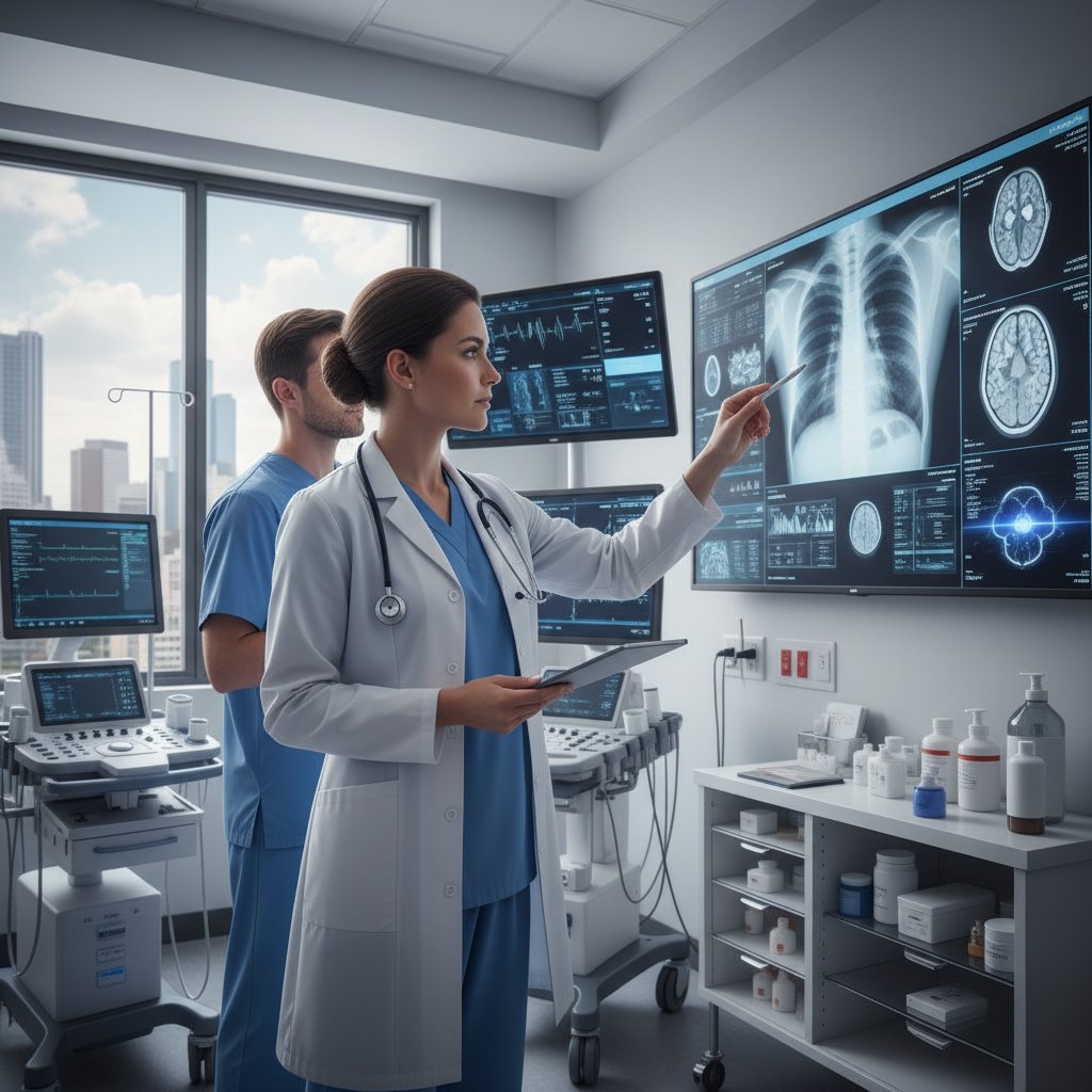 Zdjęcie lekarza analizującego wyniki badań diagnostycznych, ilustracja dla przyczyn zatrzymania moczu