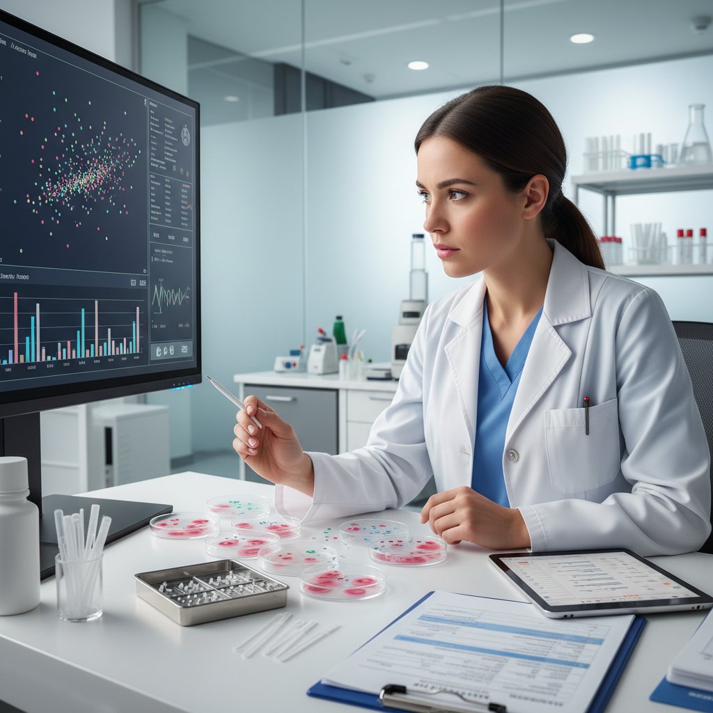 Zdjęcie lekarza analizującego wyniki testów alergicznych – profesjonalna diagnostyka nietolerancji