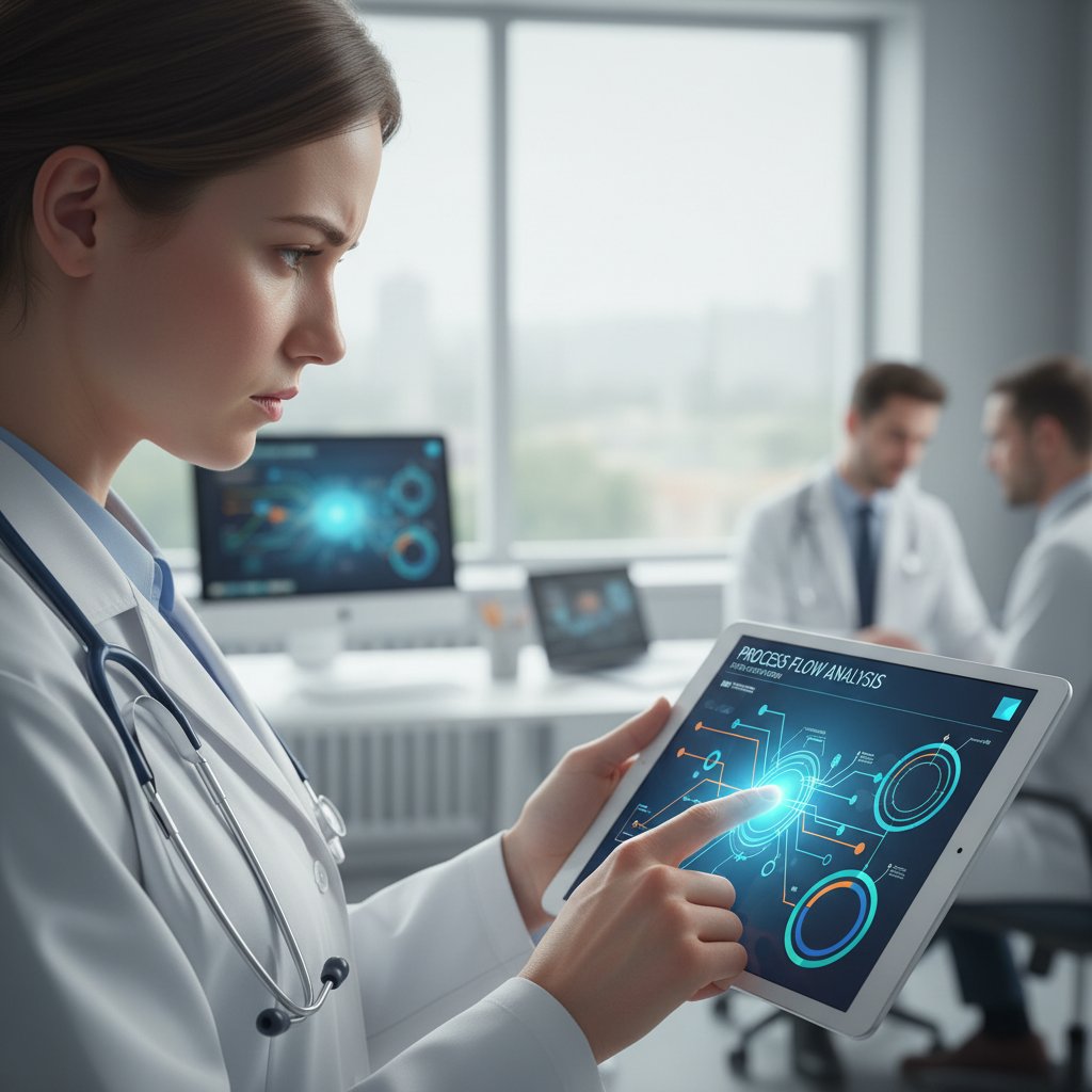Lekarz analizujący proces diagnostyczny na tablecie