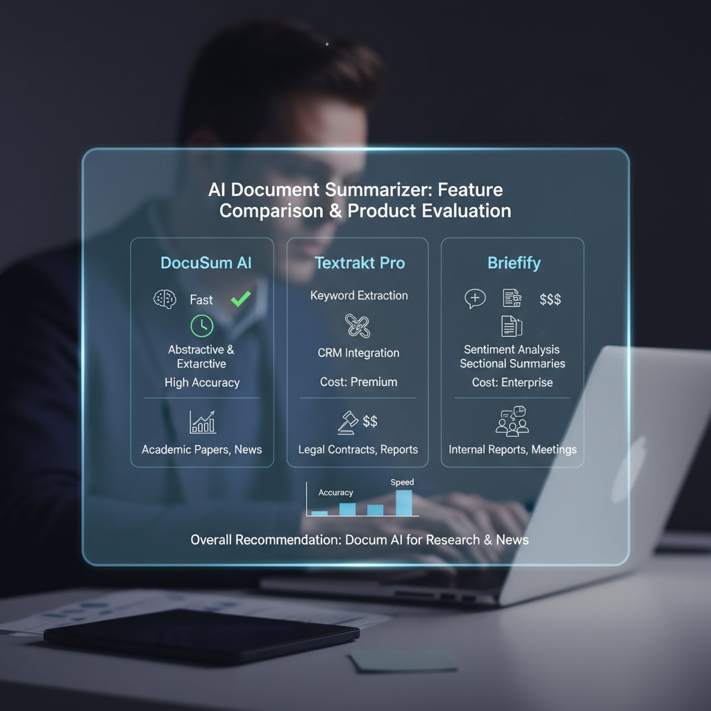 Product manager comparing features of AI document summarizer tools on a whiteboard